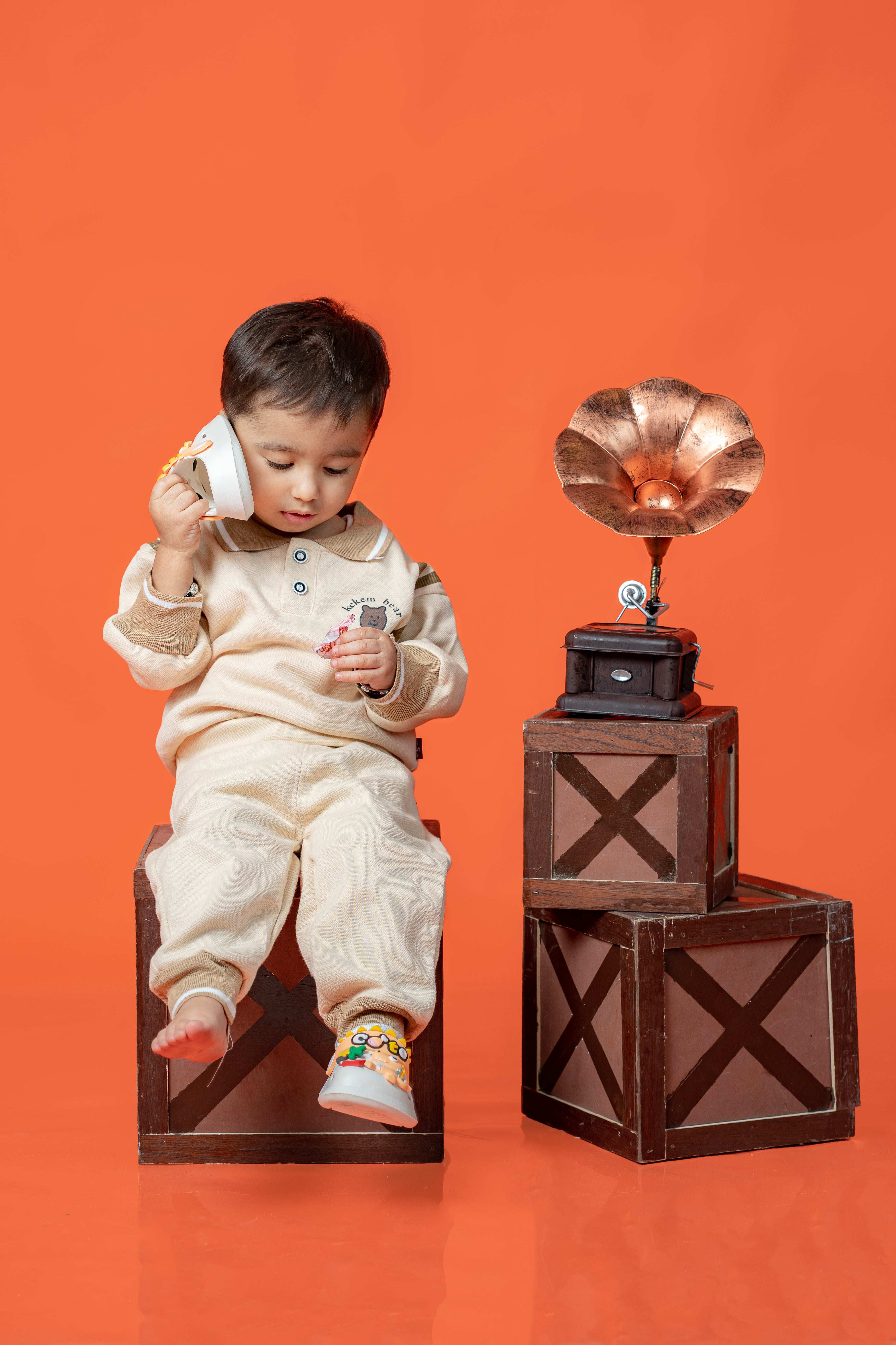 BOY'S BEIGE SWEATSHIRT PANT SET